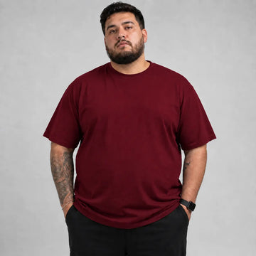 Camiseta Básica Plus Size 100% Algodão - Vermelho Bordô