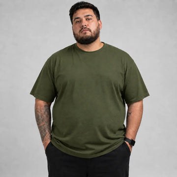 Camiseta Básica Plus Size 100% Algodão - Verde Militar